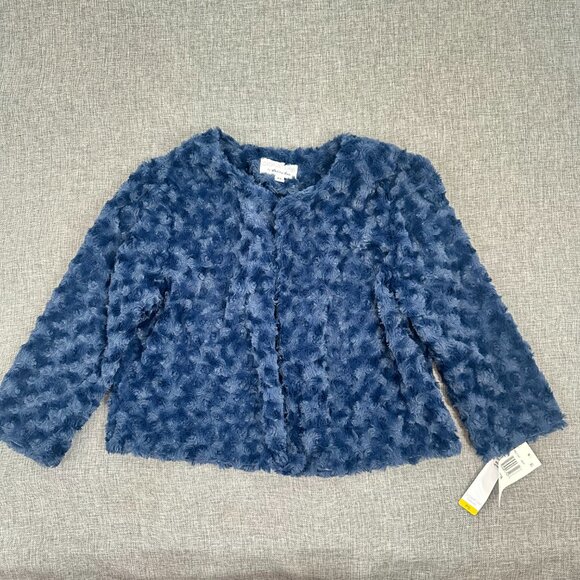 NEW! Robbi Bee Open Cardigan‎ Top Navy Soft Plush PS Polyester Half Sleeves $49 - Picture 2 of 13
